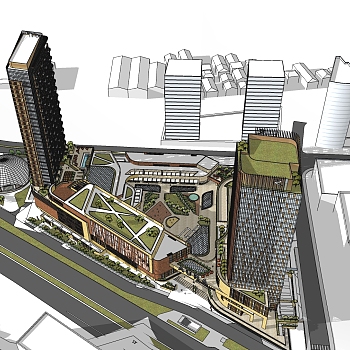 现代办公楼规划草图大师模型，办公楼规划sketchup模型免费下载