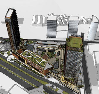 现代办公楼规划草图大师模型，办公楼规划sketchup模型免费下载