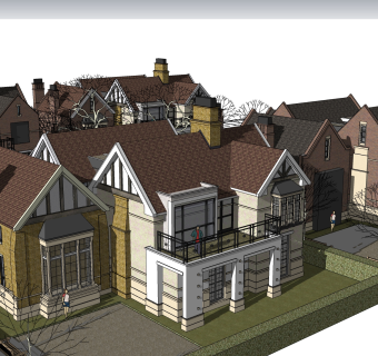 现代独栋别墅群草图大师模型下载，独栋别墅sketchup模型