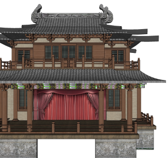 中式戏台草图大师模型下载、戏台su模型下载