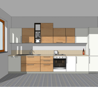 现代一字形橱柜草图大师模型，厨房柜sketchup模型下载