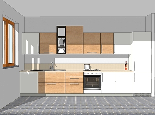 现代一字形橱柜草图大师模型，厨房柜sketchup模型下载