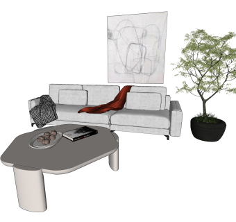 现代茶几挂画植物sketchup模型下载