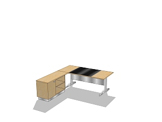 现代班台桌文件柜组合su模型，班台桌文件柜组合skp模型下载