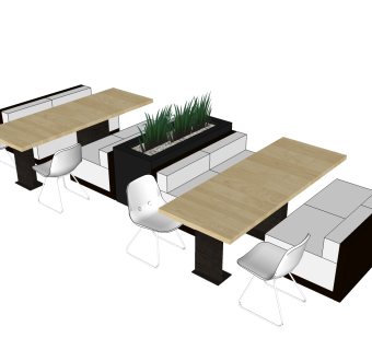 现代卡座餐桌椅免费su模型，餐桌椅sketchup模型下载