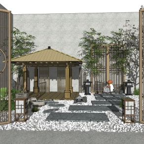日式枯山水庭院景观sketchup模型下载