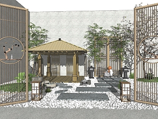 日式枯山水庭院景观sketchup模型下载