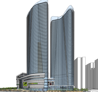 现代高层办公楼草图大师模型，高层办公楼sketchup模型免费下载