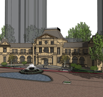 欧式售楼处建筑方案草图大师模型，建筑构件sketchup模型免费下载