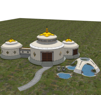 现代蒙古包sketchup模型，帐篷skp模型下载