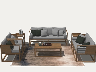 <em>中式沙发组合</em>草图大师模型，沙发茶几组合sketchup模型...