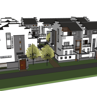徽派中式别墅院草图大师模型，别墅sketchup模型