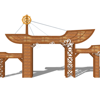 中式牌坊大门草图大师模型，牌坊大门sketchup模型免费下载