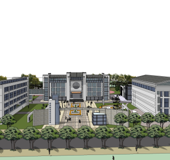 现代办公楼外观草图大师模型，办公楼外观sketchup模型免费下载