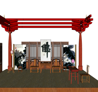中式禅意室内模型草图大师模型下载、禅意室内su模型下载