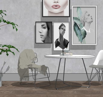 现代休闲桌椅组合草图大师模型，桌椅sketchup模型