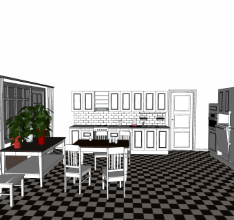 现代厨房柜免费su模型，厨房柜sketchup模型下载