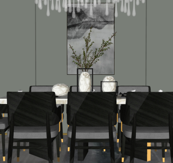 新中式客厅su模型，客厅sketchup模型下载