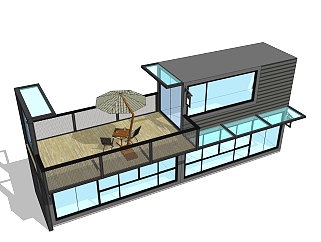 现代集装箱改造房间sketchup模型，集装箱房屋草图大师...