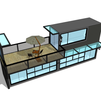 现代集装箱改造房间sketchup模型，集装箱房屋草图大师模型下载