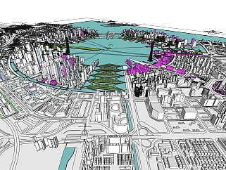 现代<em>城市</em>规划设计草图大师模型，<em>城市</em>规划sketchup模型