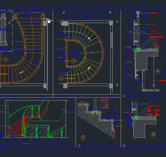 酒店旋转楼梯cad详图，旋转楼梯CAD施工图下载