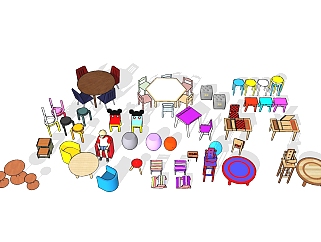 儿童桌椅组合草图大师模型，儿童桌椅组合sketchup模型下载