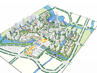 现代大都市城市规划SU模型下载，城市规划草图大师模型