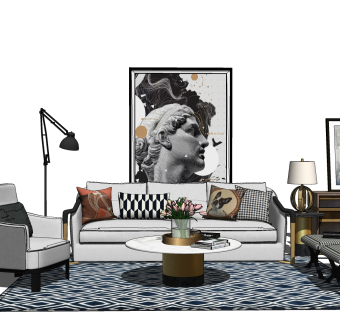 现代欧式多人沙发su模型，沙发sketchup模型下载