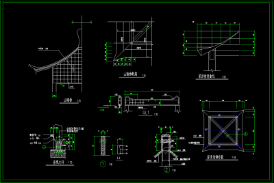 中式古建四角亭cad图纸，景观亭cad施工图下载