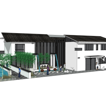 中式别墅建筑草图大师模型，古建民俗sketchup模型免费下载