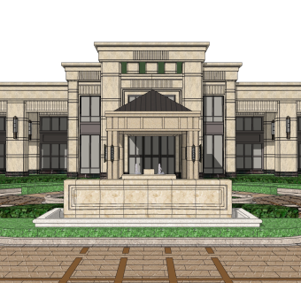 欧式售楼处建筑方案草图大师模型，建筑构件sketchup模型免费下载
