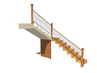 现代钢结构双跑折梯草图大师模型，钢结构双跑折梯sketchup模型免费下载