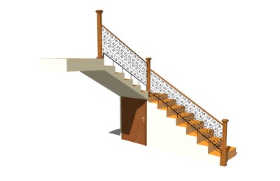 现代钢结构双跑折梯草图大师模型，钢结构双跑折梯sketchup模型免费下载