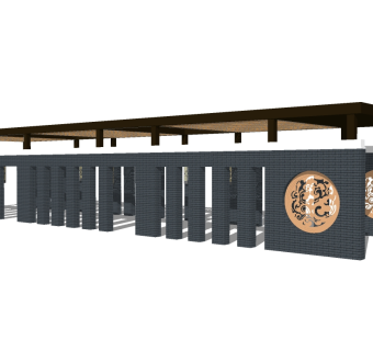 新中式造型廊架草图大师模型，造型廊架sketchup模型下载