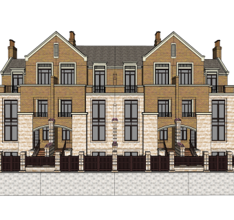 欧式联排别墅SU模型，联排别墅SKP模型下载