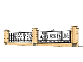 现代围墙护栏免费su模型，栏杆草图大师模型下载