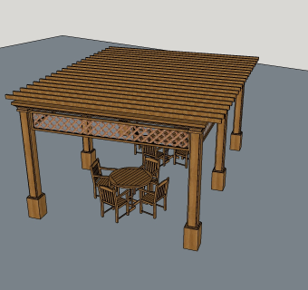 木制小亭草图大师模型免费下载，亭子sketchup模型