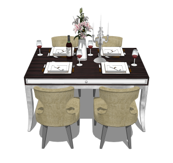 欧式餐桌椅草图大师模型，餐桌椅skb文件下载