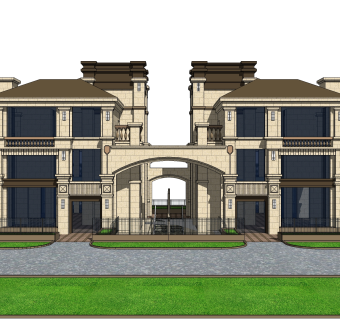 欧式连排别墅草图大师模型，别墅sketchup模型免费下载