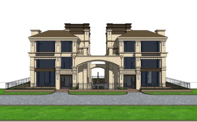 欧式连排别墅草图大师模型，别墅sketchup模型免费下载