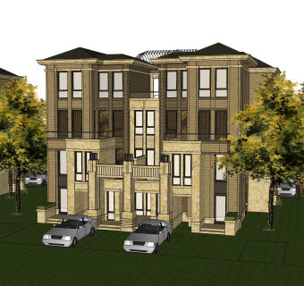 欧式联排别墅su模型，别墅skb文件下载