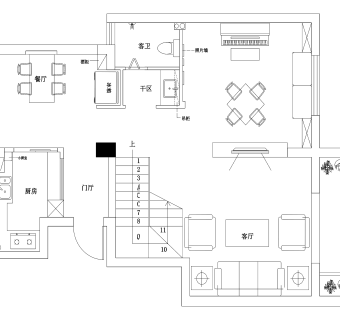 祥细客厅卧室家装户型图三居CAD，免费下载