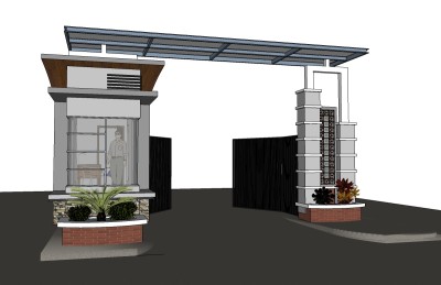 新中式安保大门草图大师模型，安保大门sketchup模型免费下载