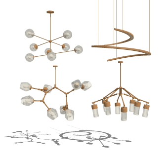 现代金属多头吊灯组合su模型，吊灯sketchup模型下载