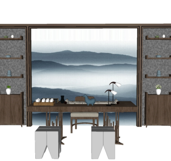现代书架草图大师模型，书柜sketchup模型下载