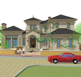 美式别墅草图大师模型，别墅SKB文件下载