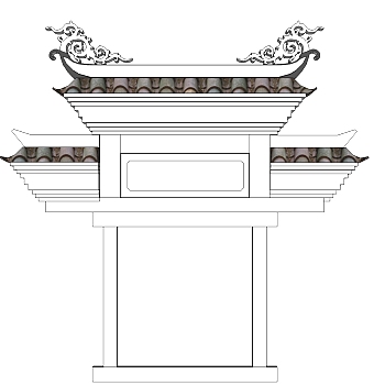 中式古建筑元素牌坊草图大师模型下载、古建筑牌坊su模型下载