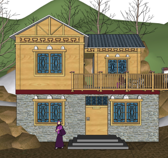 藏式别墅su模型下载、藏式别墅草图大师模型下载