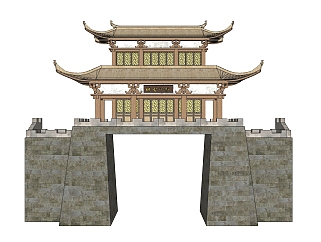 中式城门楼免费su模型下载、城门楼草图大师模型下载